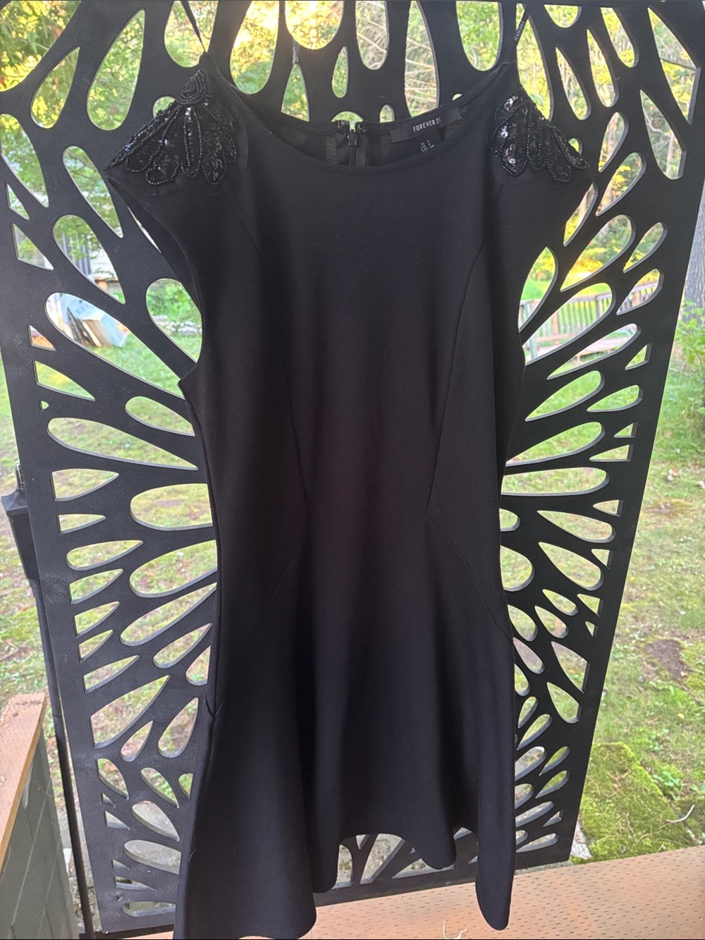 Forever 21 Black Beaded Shoulder Fit & Flare Dress